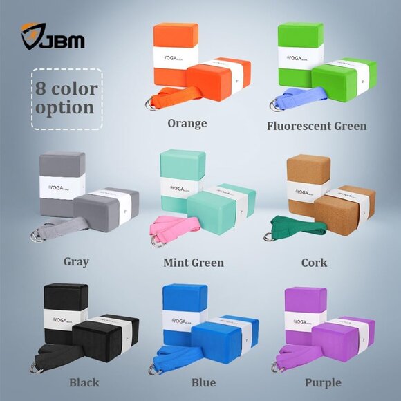 Yoga Blocks 2 Pack with Strap, Cork Block 2 Pack EVA Foam Yoga Bricks Set,Stretc - Picture 6 of 9